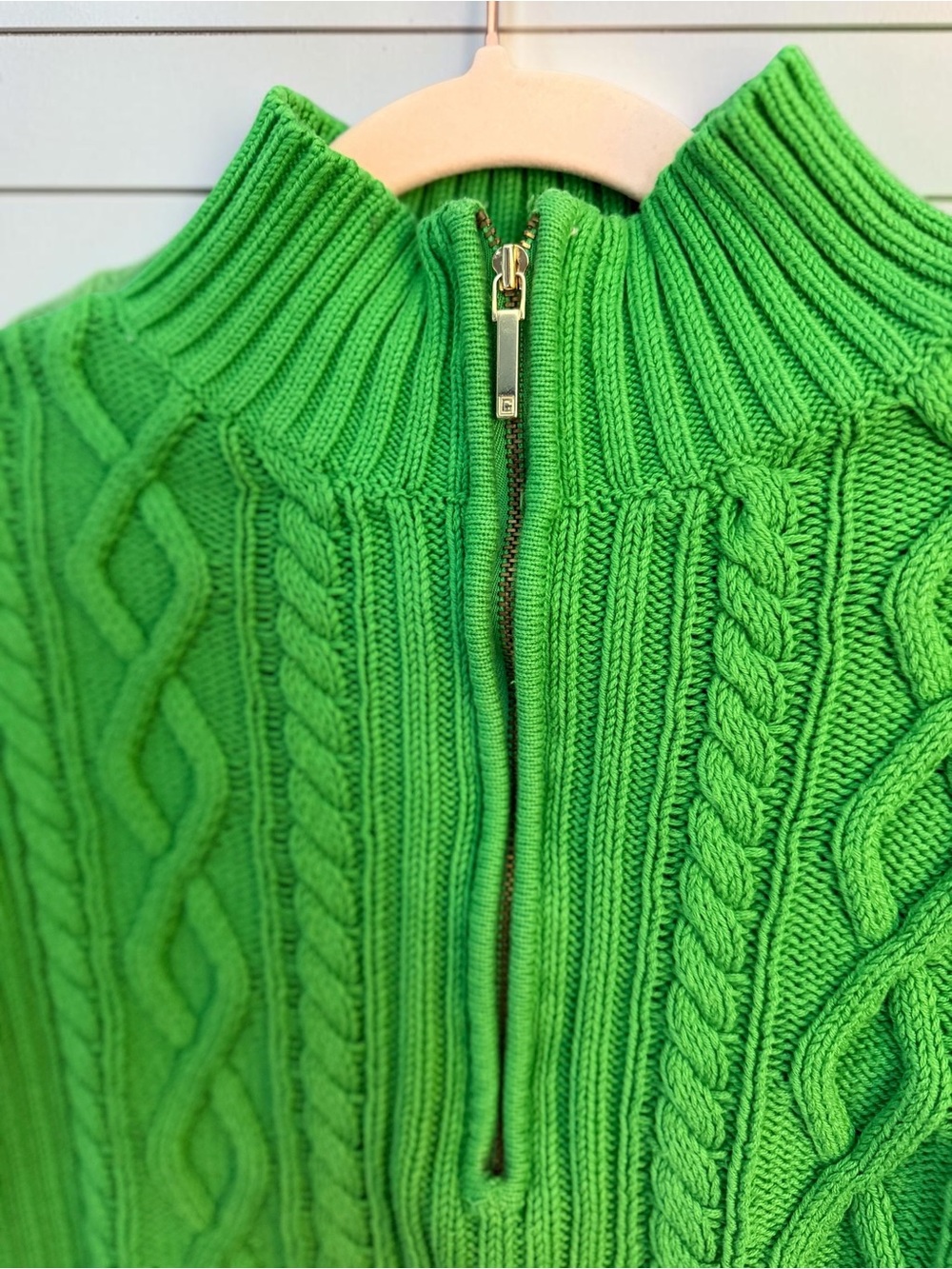 Chaps Bright Green Cable Knit Half-Zip Turtleneck Sweater - Picture 7 of 11